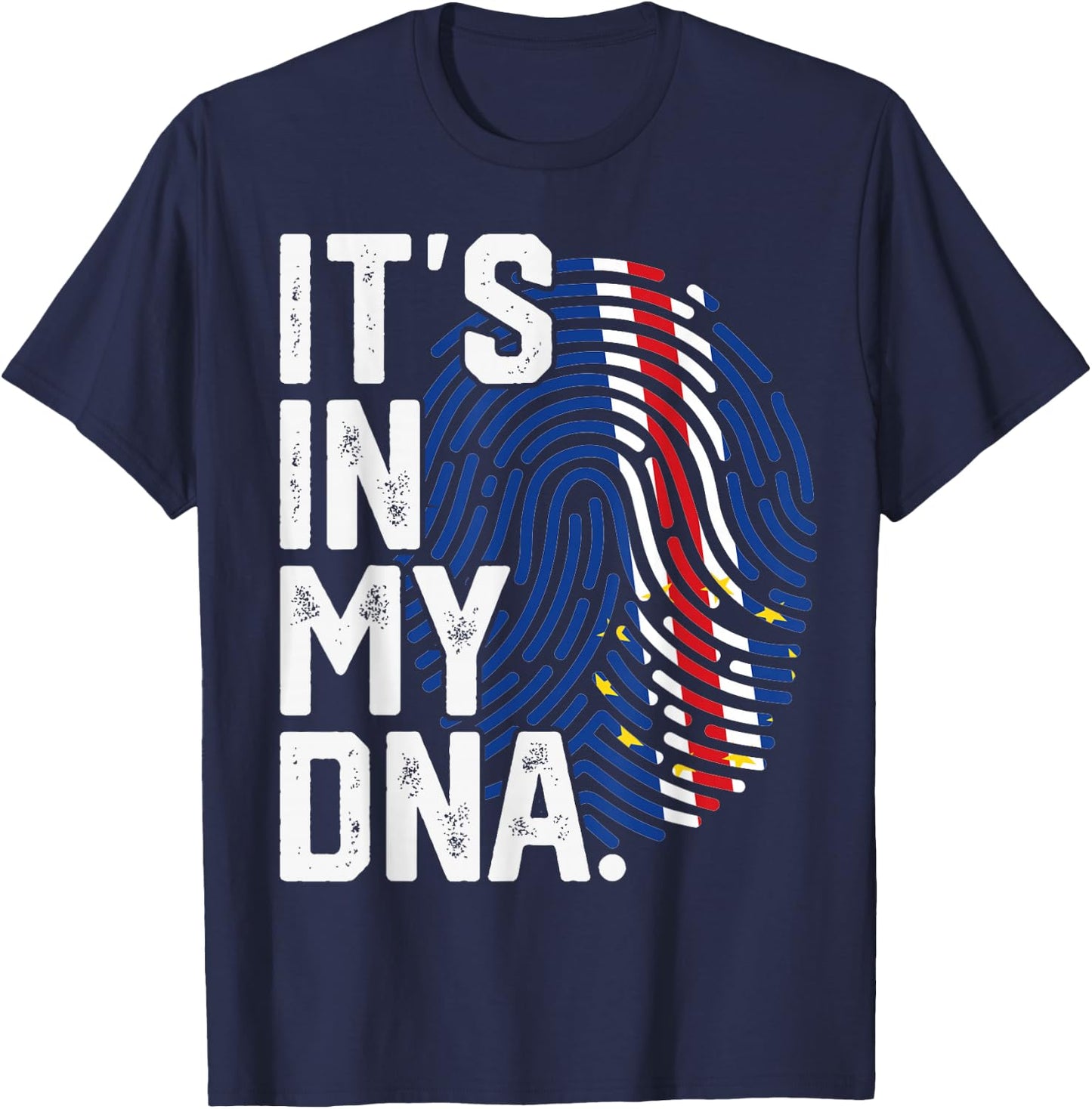 Cape Verde Roots Flag Fingerprint Graphic Patriotic T-Shirt - T-Shirt | Navy