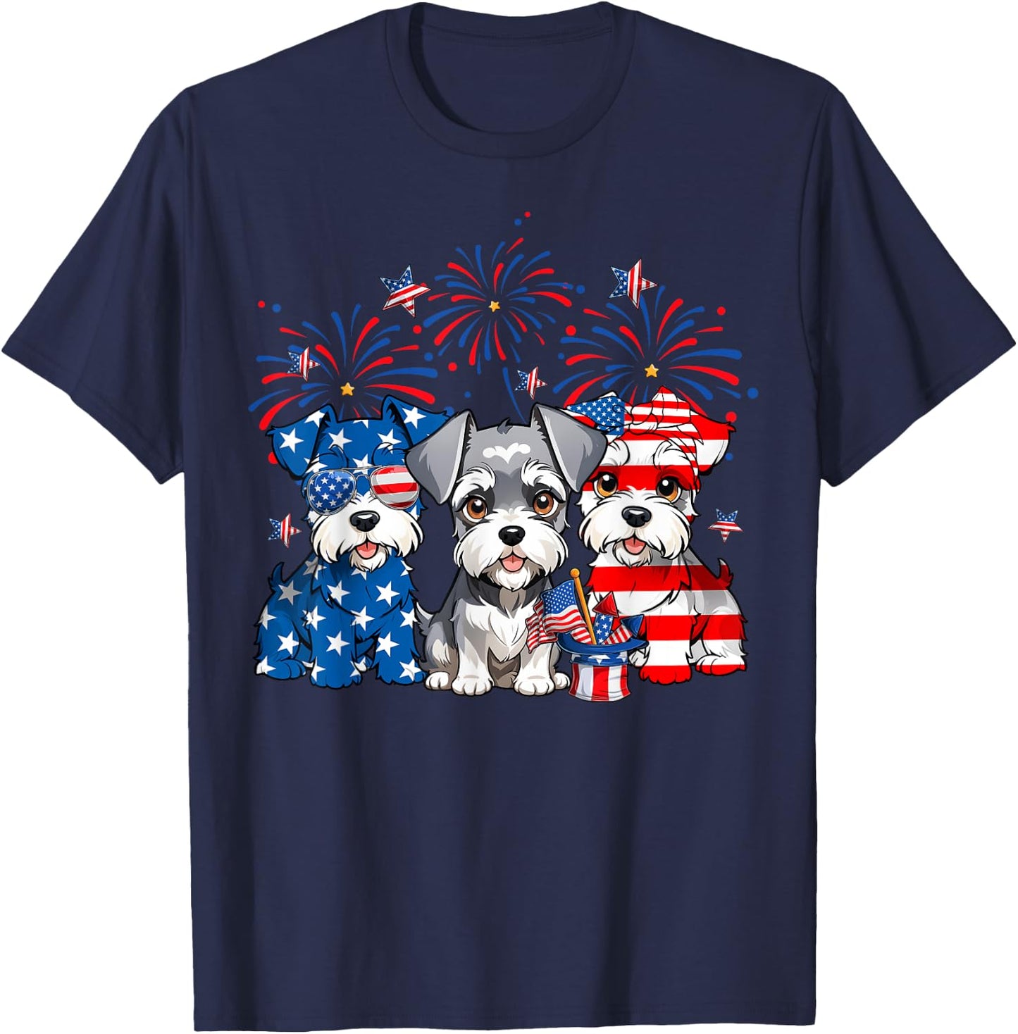 Red White Blue Schnauzer Dog Lovers USA Flag 4th Of July T-Shirt - T-Shirt | Navy