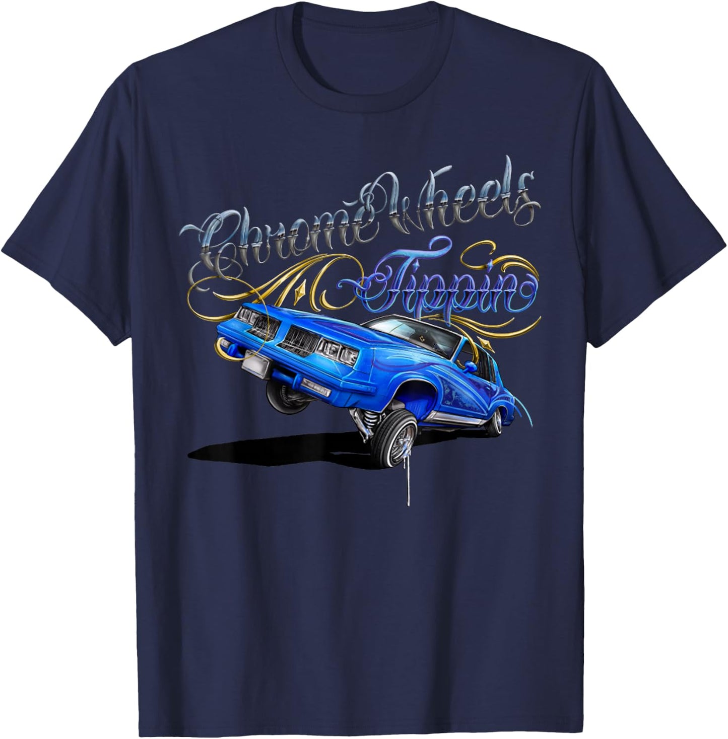 Retro Chrome Wheels Tippin Lowrider chrome wheel T-Shirt - T-Shirt | Navy