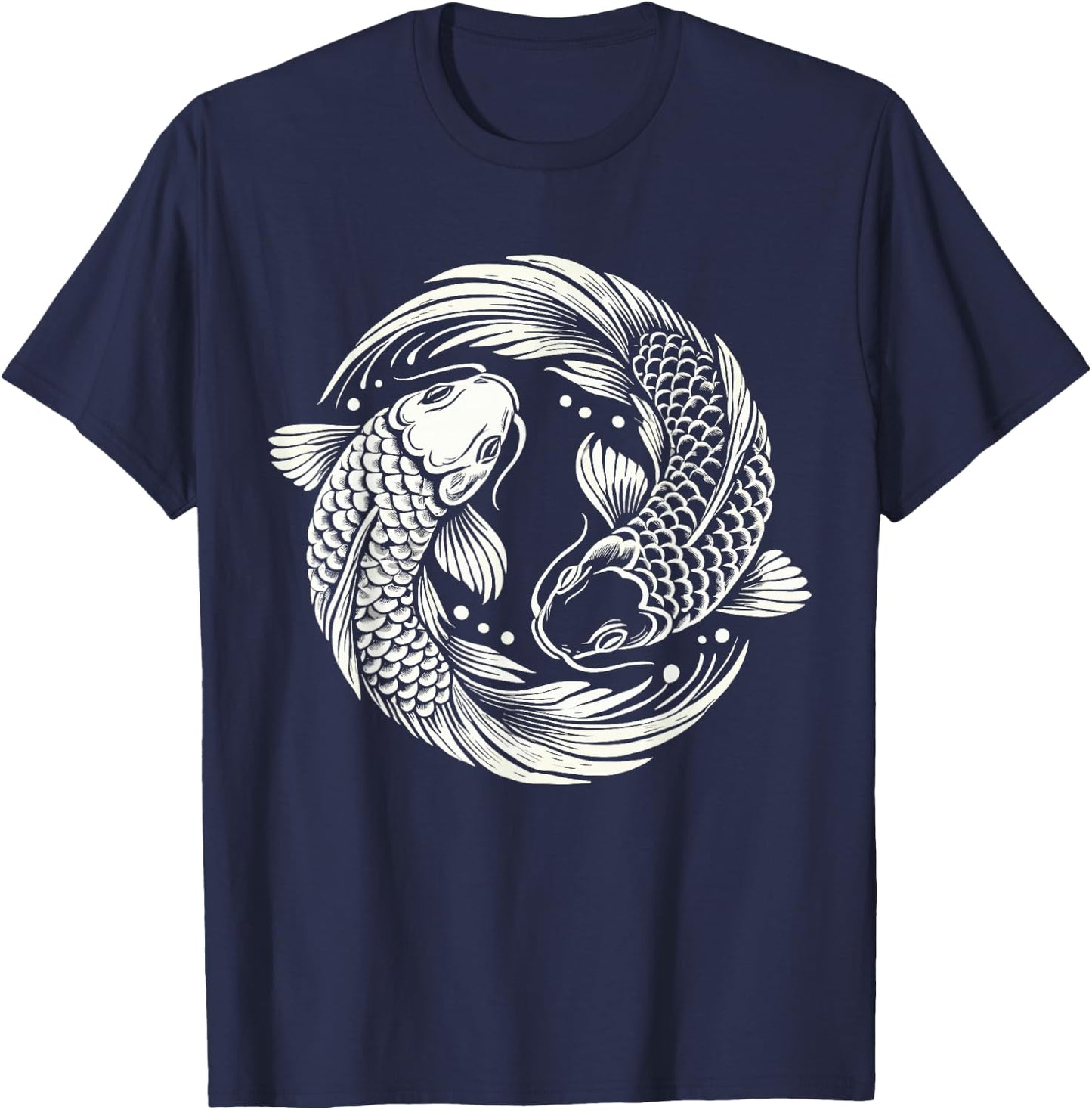 Retro Yin And Yang Japanese Koi Fish T-Shirt - T-Shirt | Navy