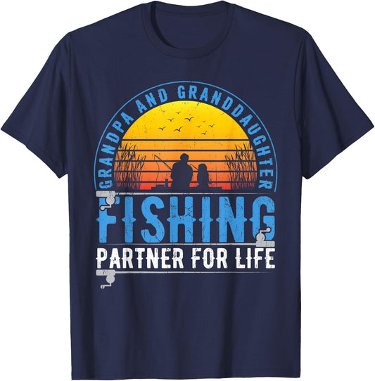 Grandpa And Granddaughter Fishing Buddies For Life Vintage T-Shirt - T-Shirt | Navy