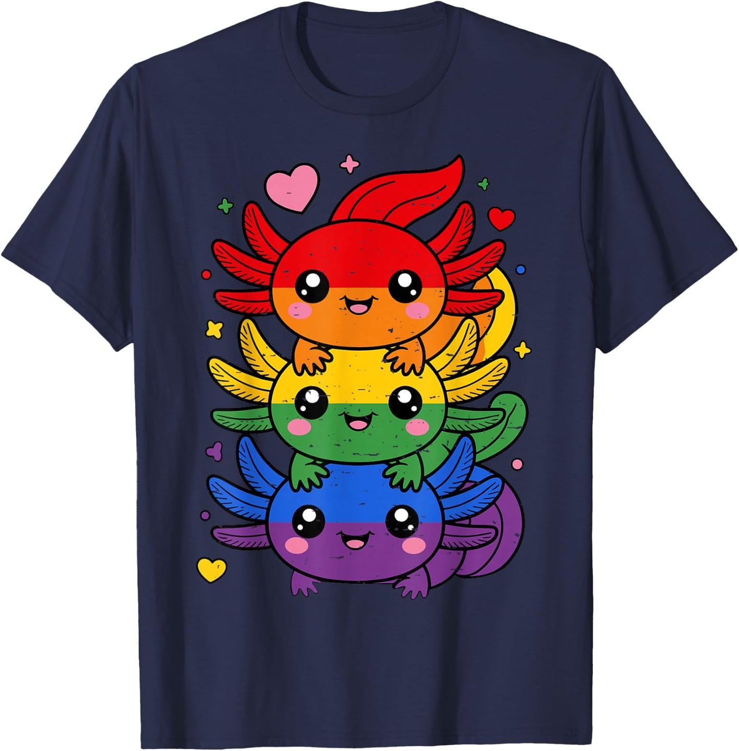 LGBT Axolotl Pile Rainbow Flag LGBTQ Gay Pride Month T-Shirt - T-Shirt | Navy
