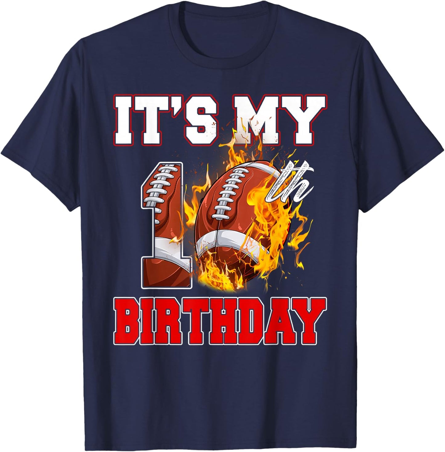Funny It's My 10th Birthday 10 Years Old Football Ball Boys T-Shirt - T-Shirt | Navy