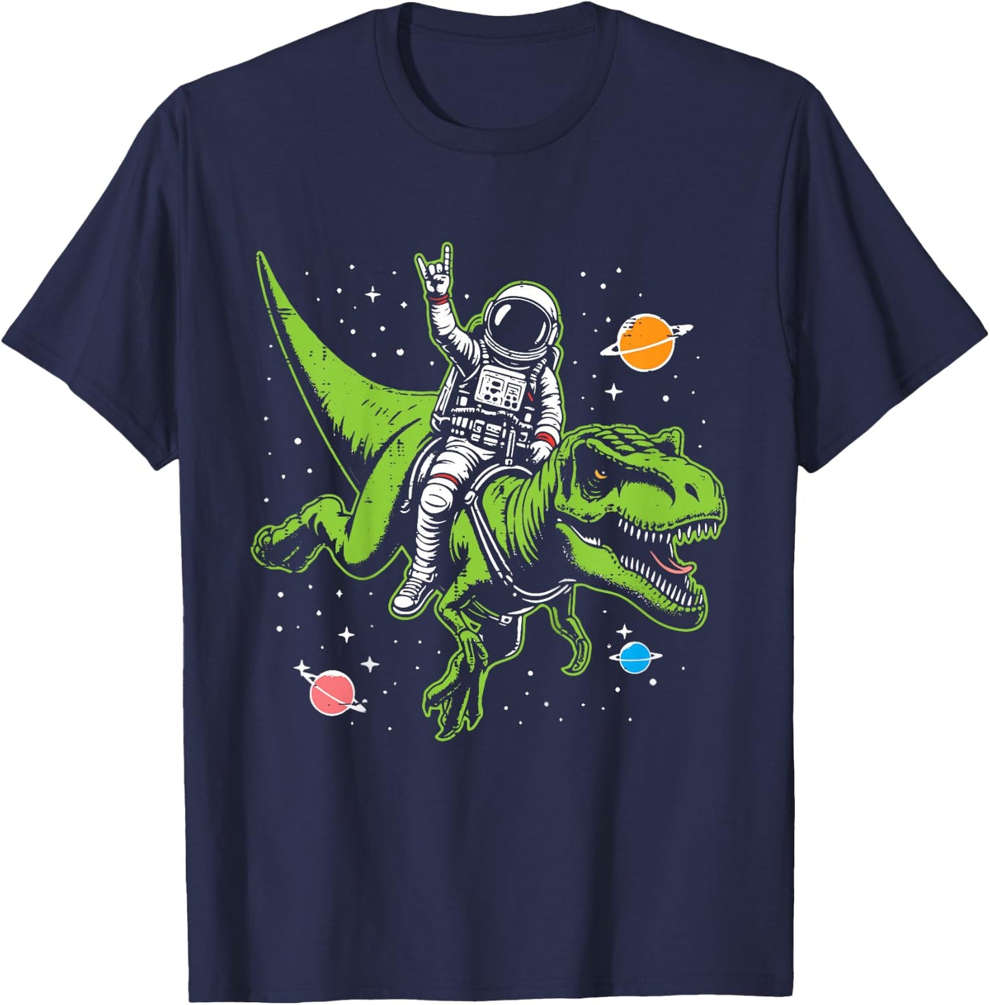 Kids Astronaut On Dino Trex Rock Space Rocker Boys Kids Toddler T-Shirt - T-Shirt | Navy