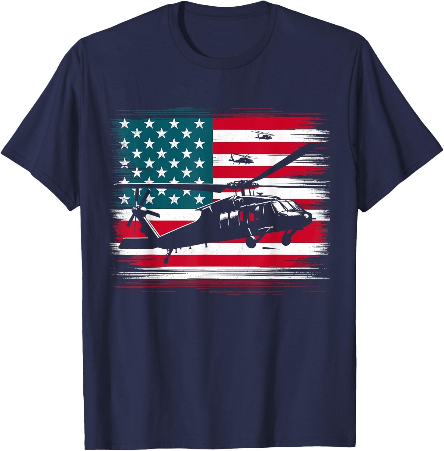 Helicopter USA Vintage Flag American Patriotic T-Shirt - T-Shirt | Navy