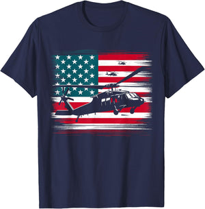 Helicopter USA Vintage Flag American Patriotic T-Shirt - T-Shirt | Navy