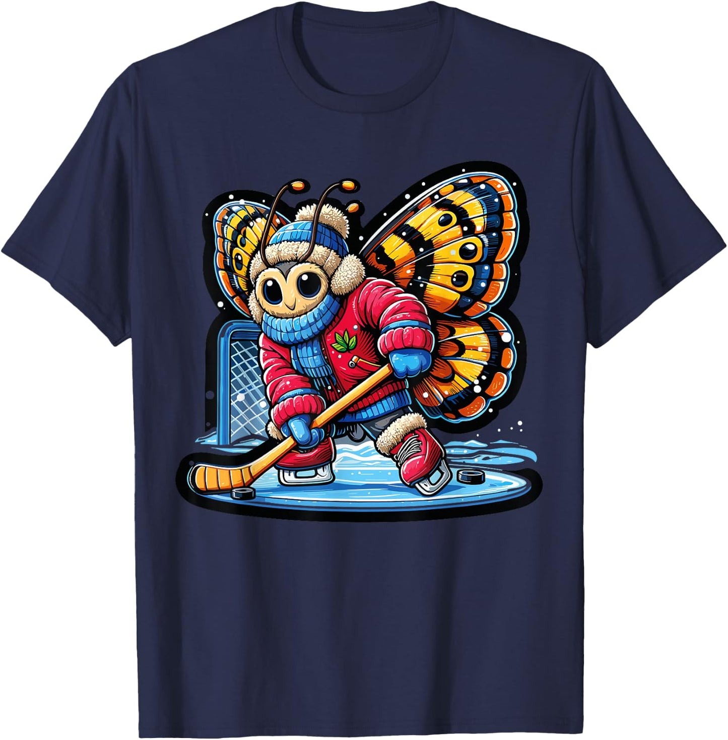 Cute Butterfly Hockey Player - Butterfly Playing The Hockey T-Shirt - T-Shirt | Navy