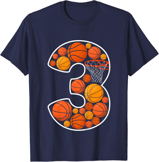 Kids 3rd Birthday Basketball Boy Third Birthday 3 Years Old T-Shirt - T-Shirt | Navy