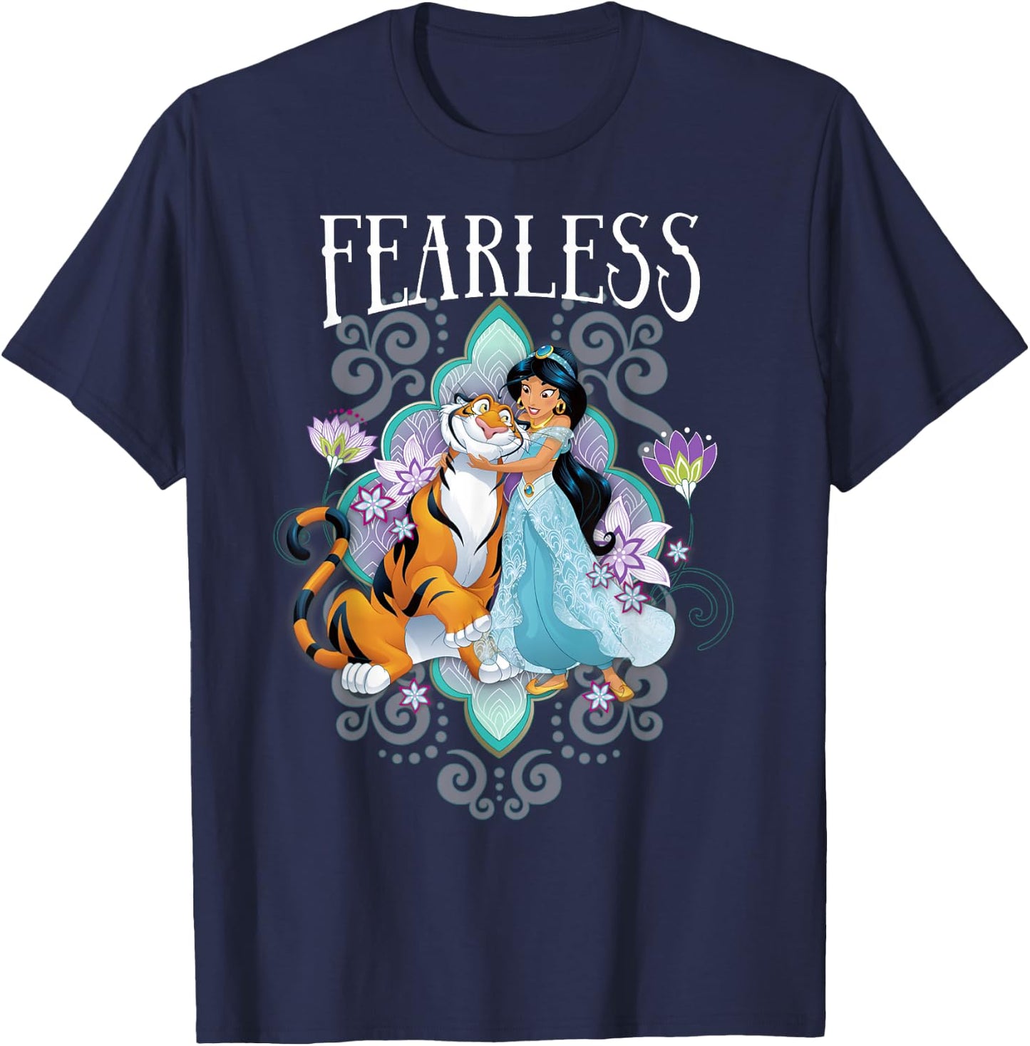 Disney Aladdin Jasmine and Rajah Fearless Mandala Portrait T-Shirt - T-Shirt | Navy