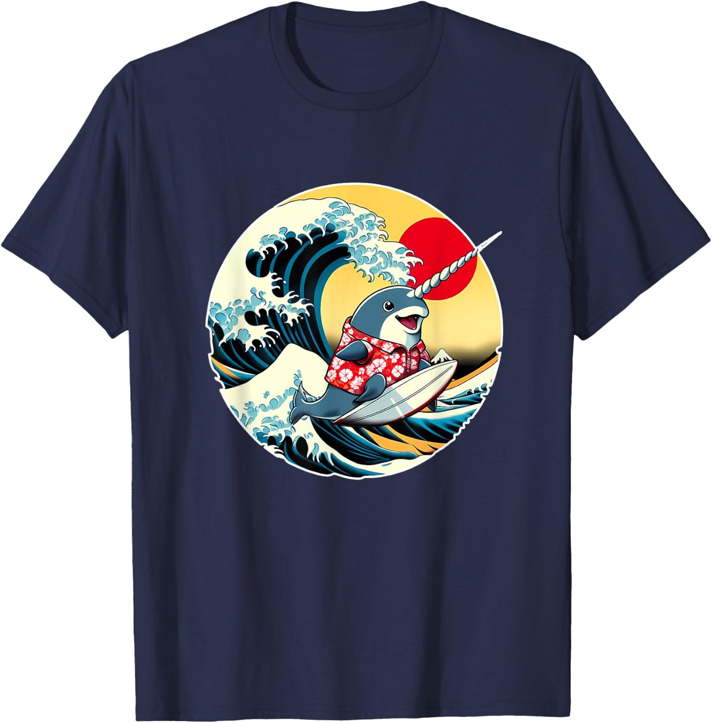 Great Wave Kanagawa Narwhal Surfing T-Shirt - T-Shirt | Navy