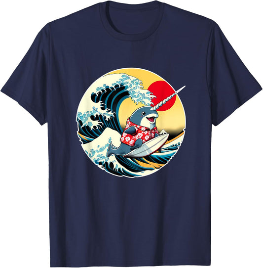 Great Wave Kanagawa Narwhal Surfing T-Shirt - T-Shirt | Navy