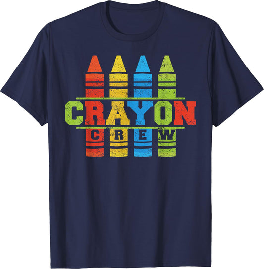 Cray Colors Child Art - Funny Crayon Crew Small T-Shirt - T-Shirt | Navy