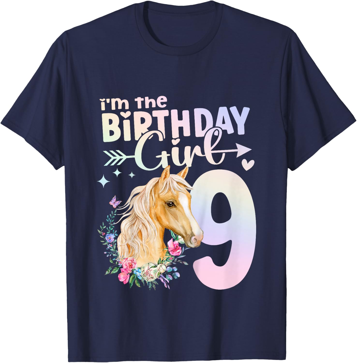 9th Birthday Horse Girl 9 Years Old Nine 9 Birthday Girl T-Shirt - T-Shirt | Navy