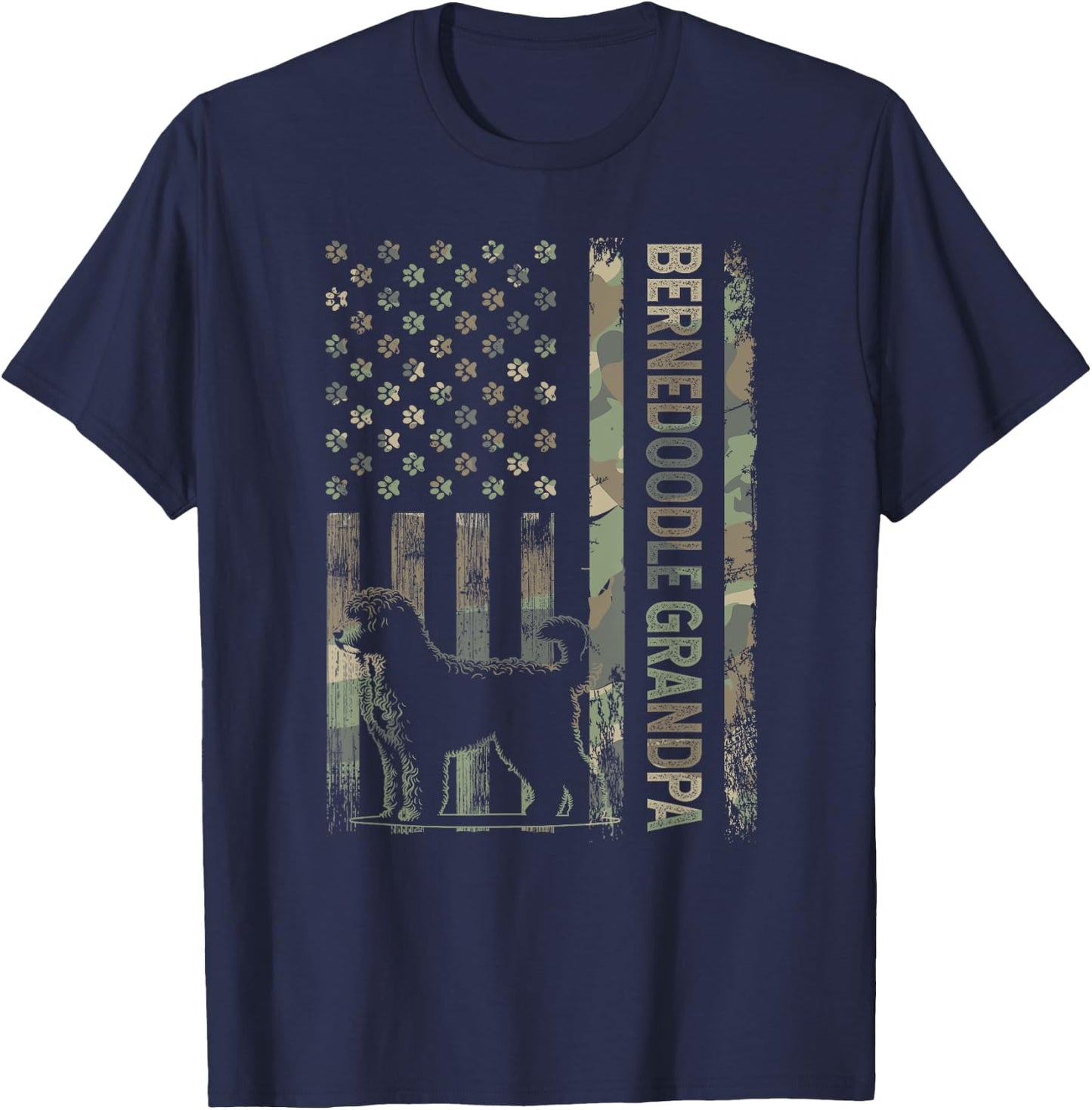Mini Bernedoodle Grandpa Camo USA Flag Fathers Day T-Shirt - T-Shirt | Navy