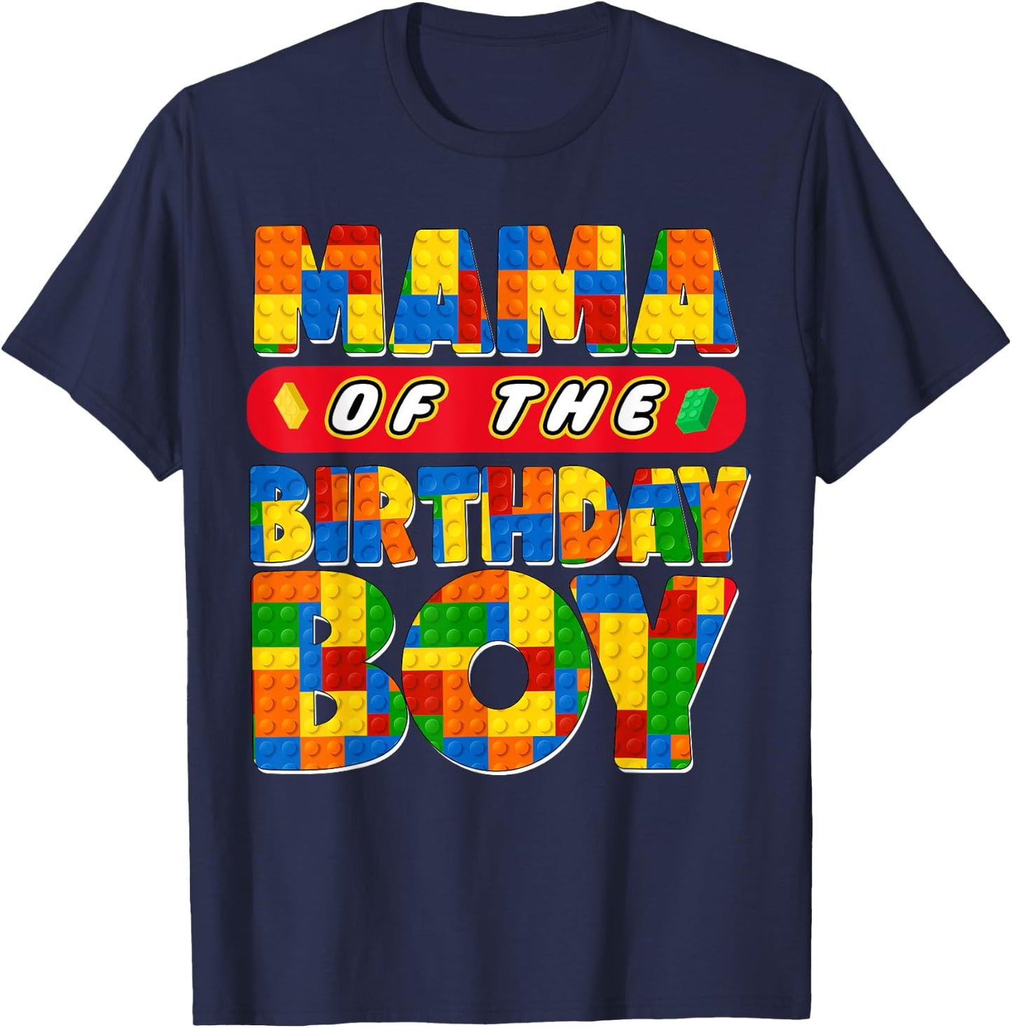 Mom And Dad Mama Birthday Boy Building Bricks Family Party T-Shirt - T-Shirt | Navy