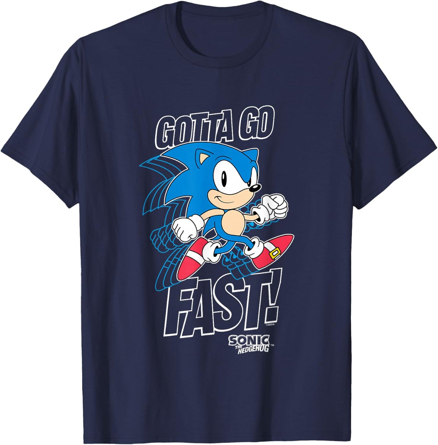 Sonic The Hedgehog Gotta Go Fast! Classic Sonic Retro Shot T-Shirt - T-Shirt | Navy