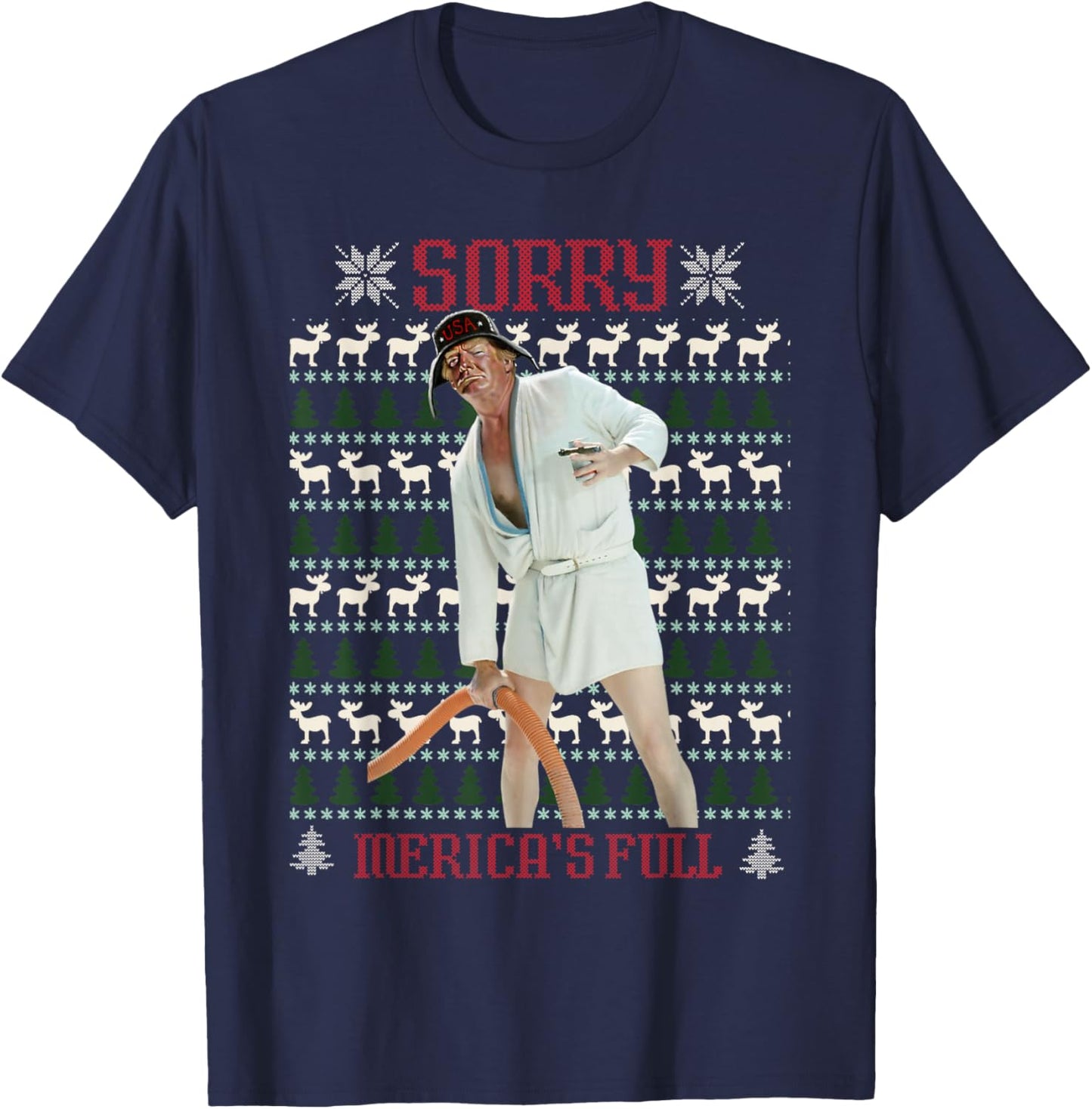 Sorry Merica's Full Funny Trump Ugly Christmas T-Shirt - T-Shirt | Navy