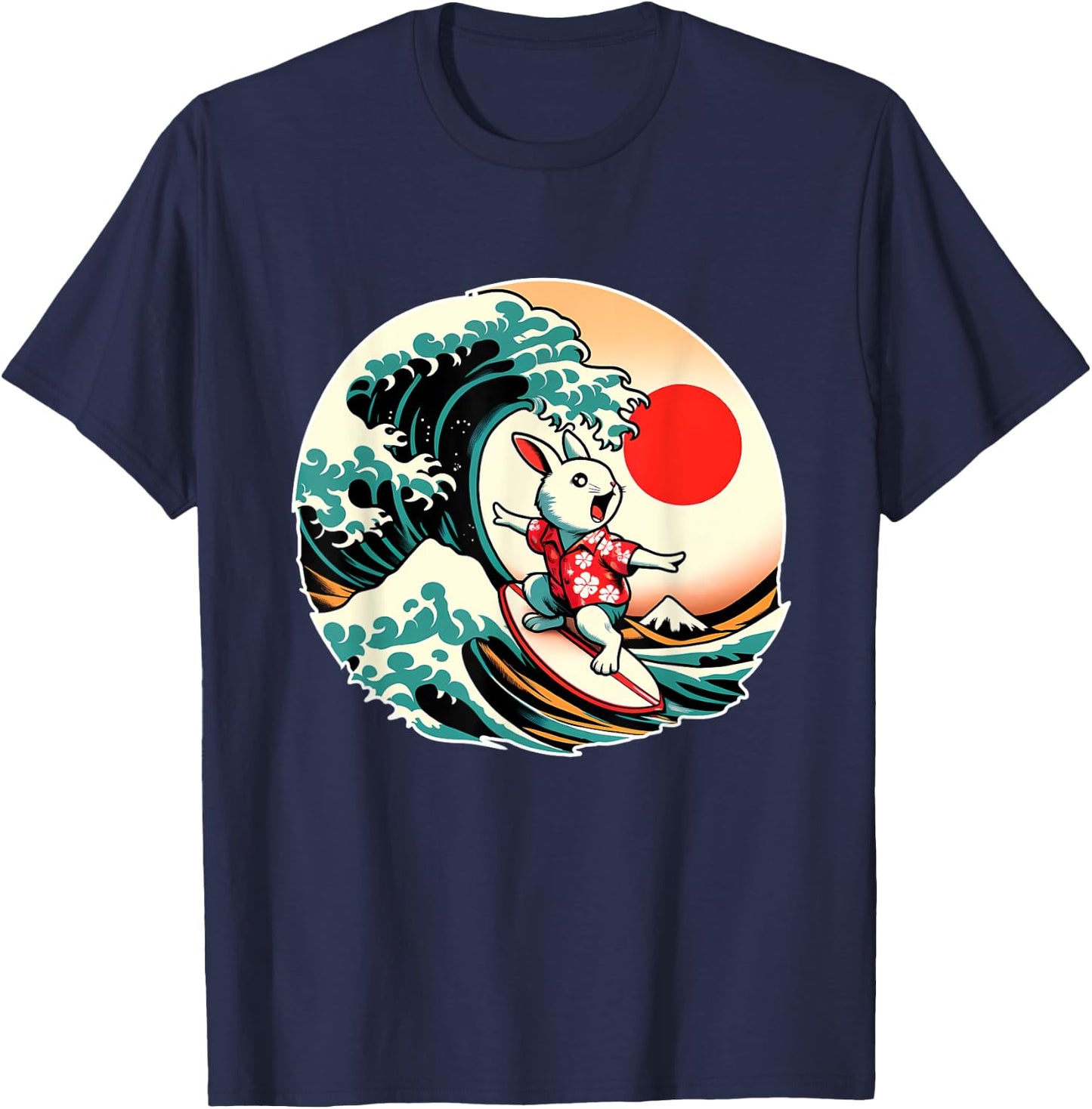 Great Wave Kanagawa Rabbit Surfing T-Shirt - T-Shirt | Navy