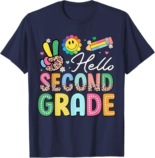 Hello Second Grade Back to School 2nd Grade Teacher Student T-Shirt - T-Shirt | Navy