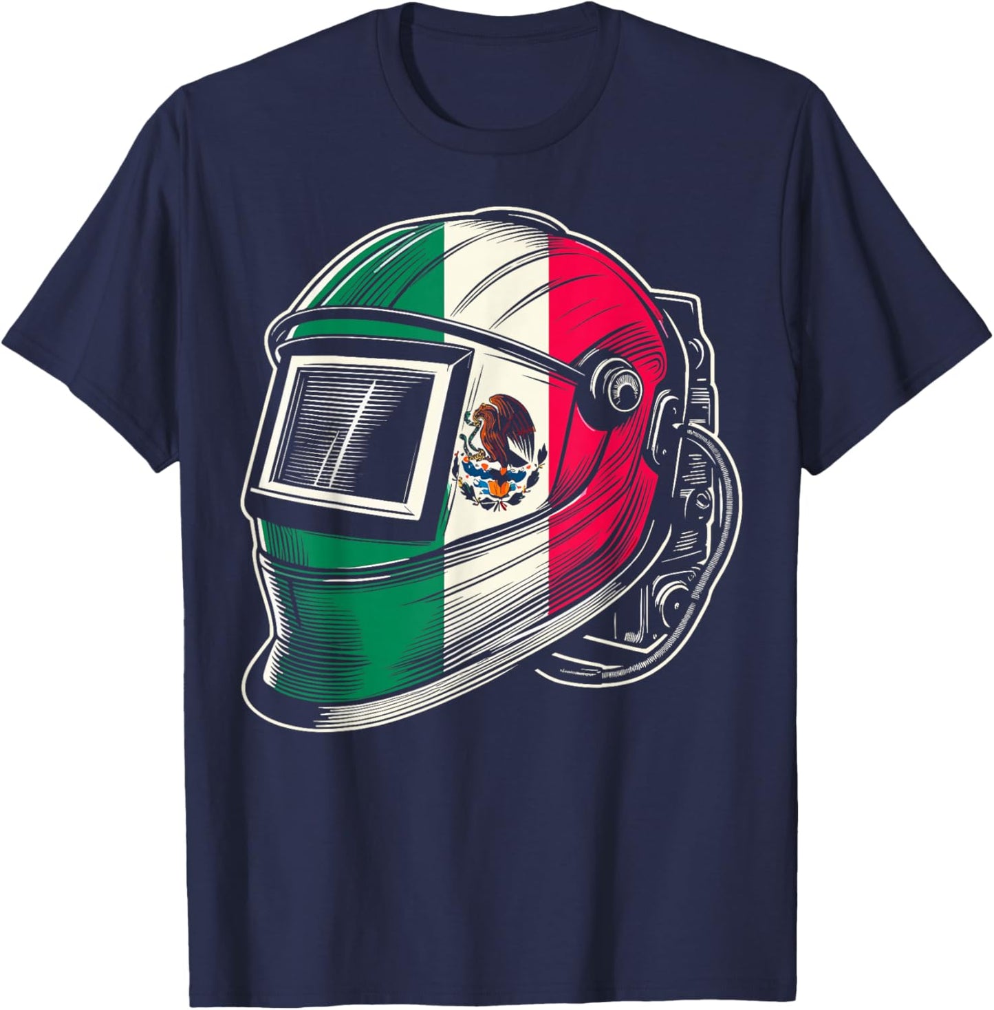 Mexico Flag Pipeliner Welding Hood Distressed Welder T-Shirt - T-Shirt | Navy