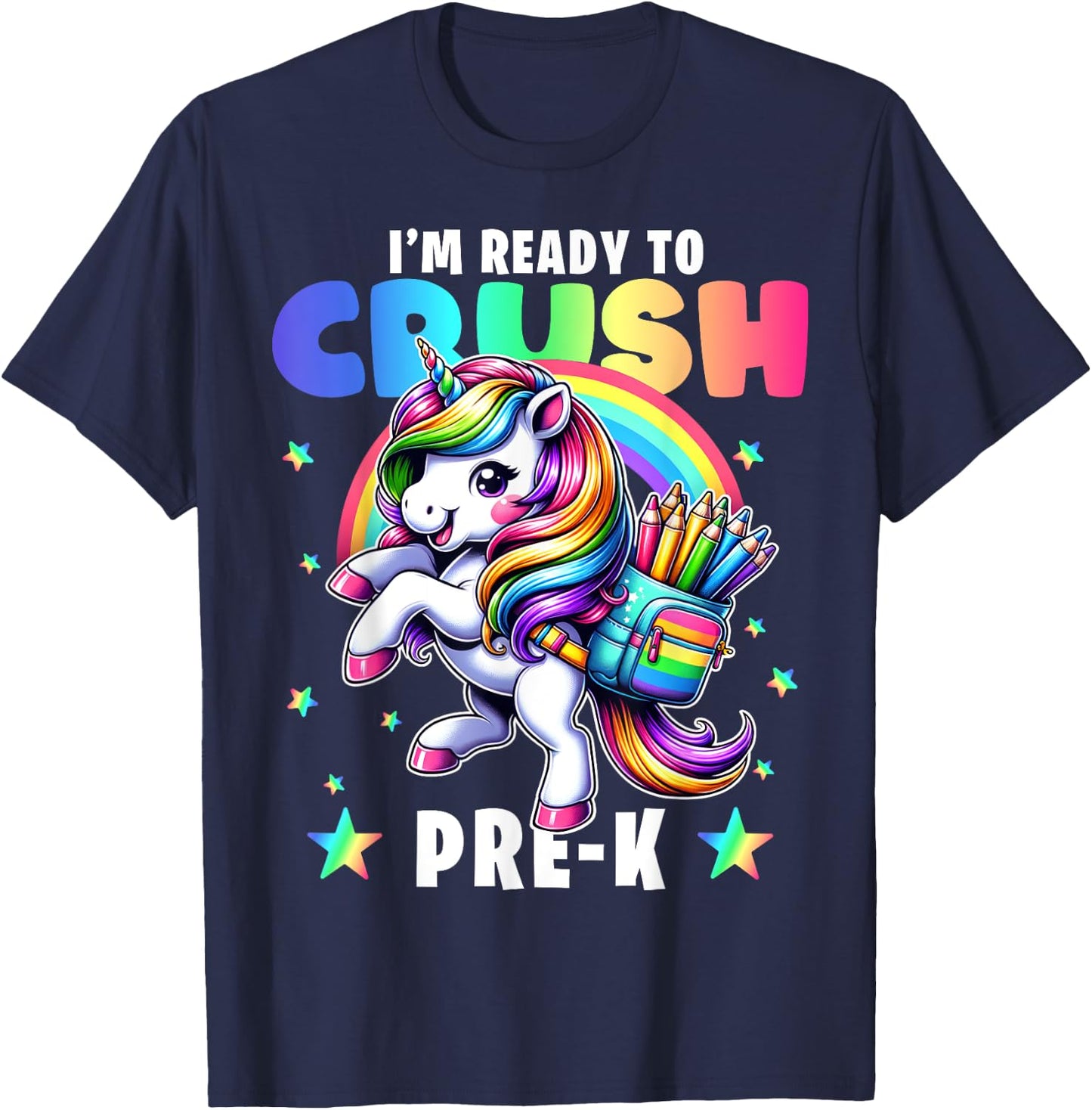 Crush Pre-K Girls Back to School Unicorn First Day Preschool T-Shirt - T-Shirt | Navy