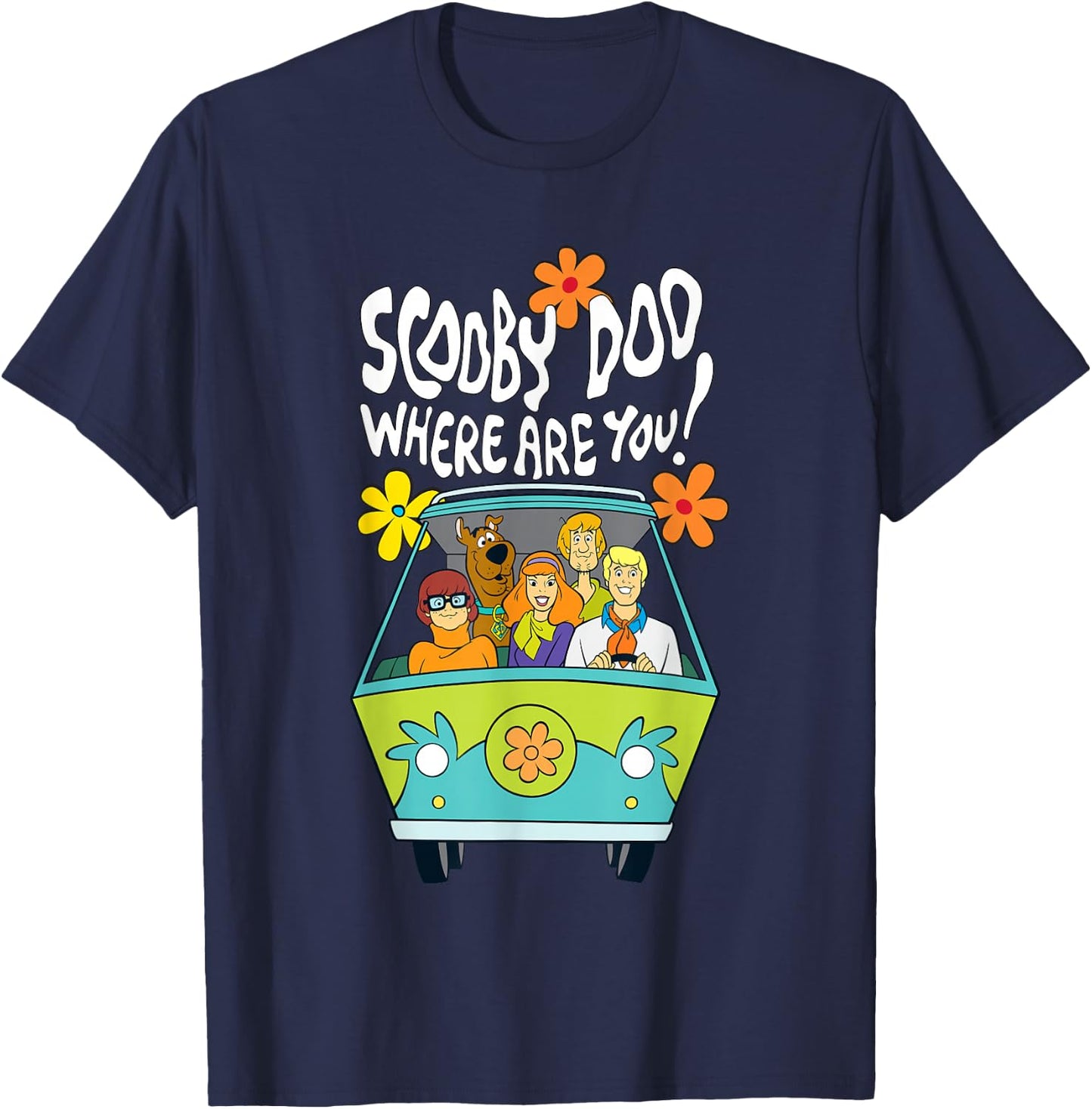 Scooby-Doo Vintage The Mystery Machine Floral Where Are You! T-Shirt - T-Shirt | Navy