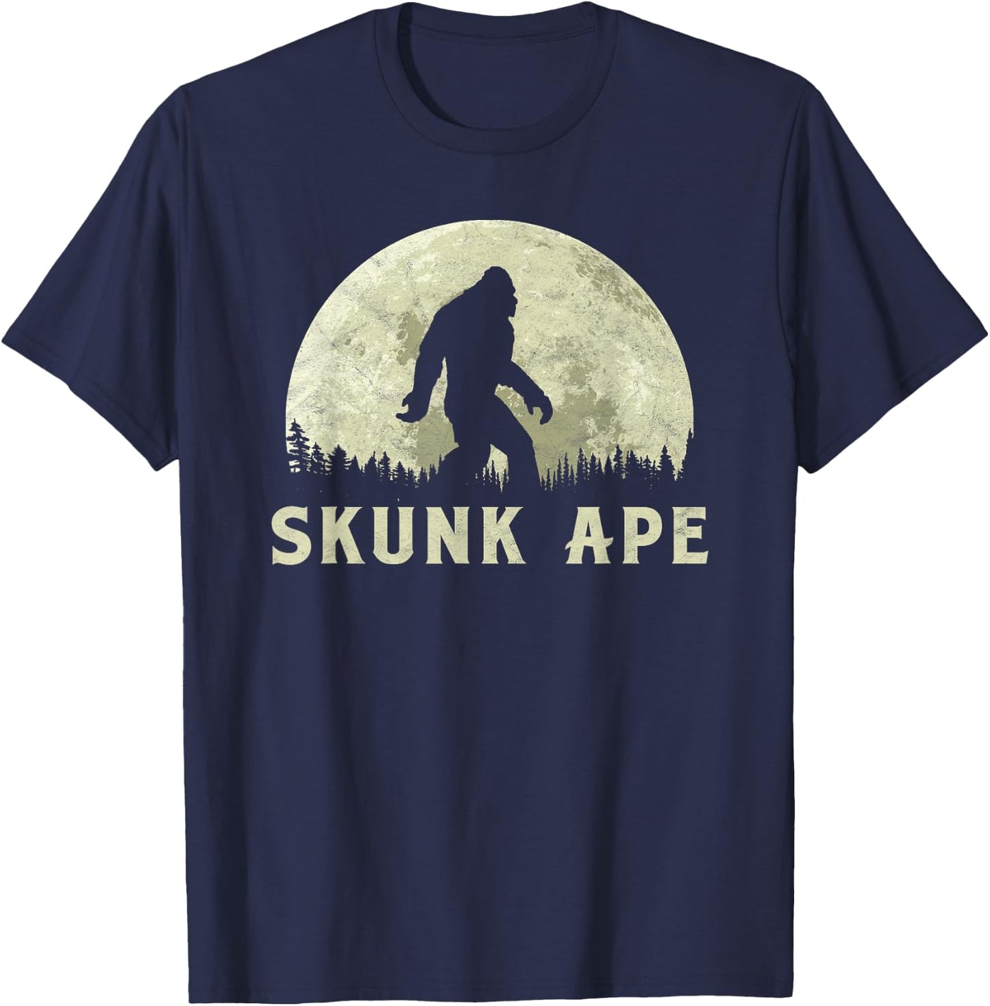 Skunk Ape! Bigfoot Moon Silhouette Retro - Believe! T-Shirt - T-Shirt | Navy