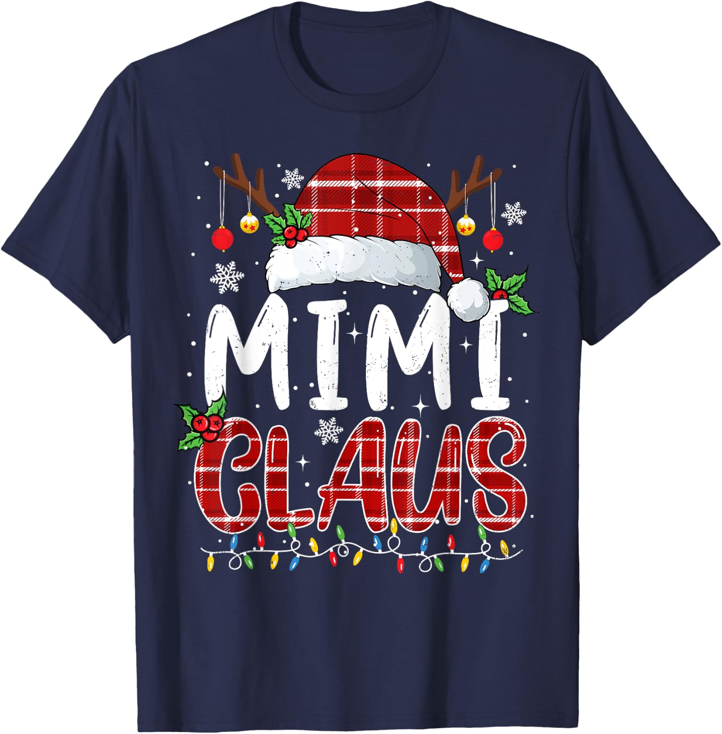 Mimi Claus Christmas Lights Pajama Family Matching T-Shirt - T-Shirt | Navy