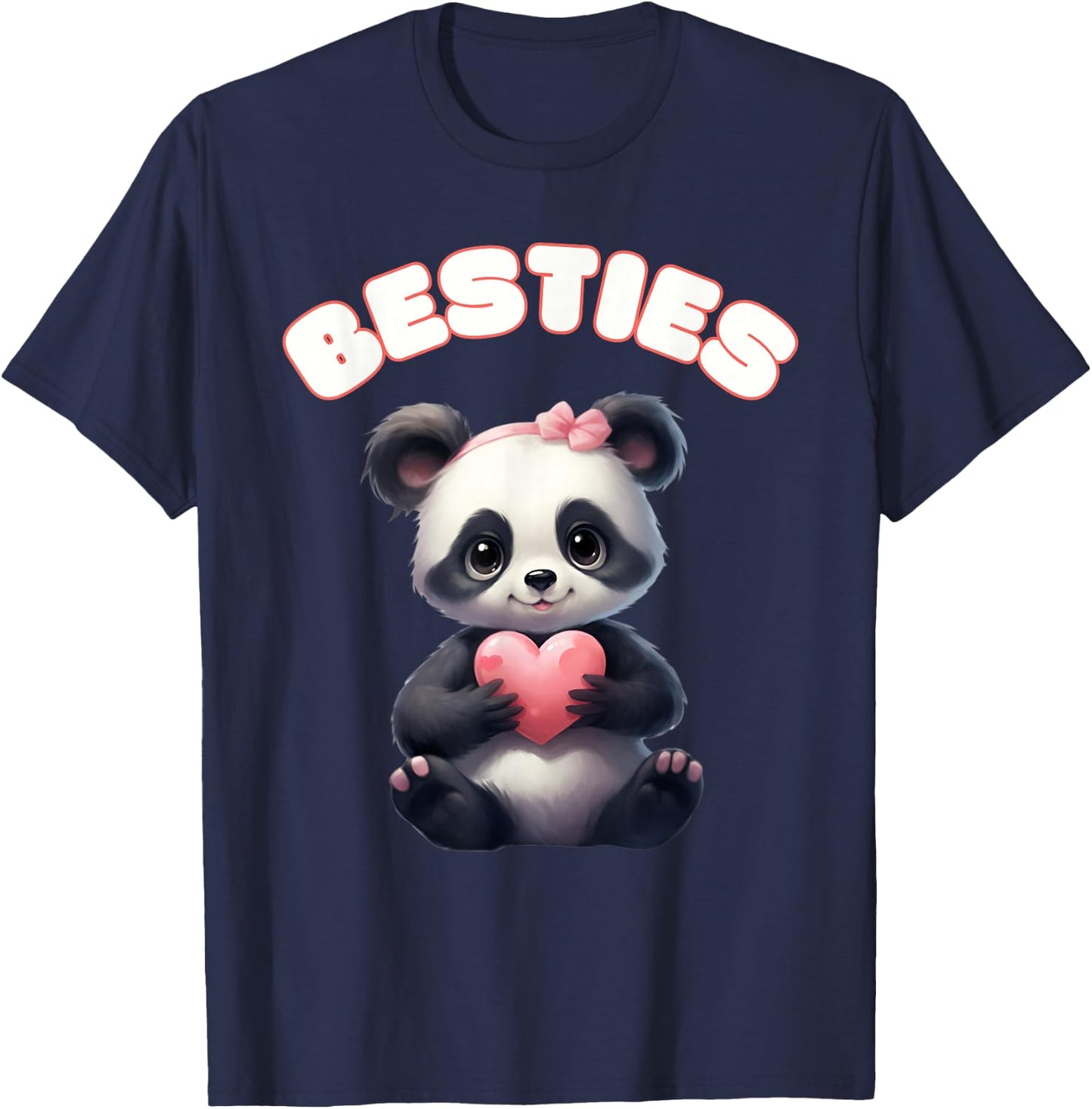 Besties Panda Holding Heart Friendship Summer Vibes T-Shirt - T-Shirt | Navy