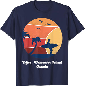 Tofino Vancouver Island Canada Surfing Vintage Surfer Beach T-Shirt - T-Shirt | Navy