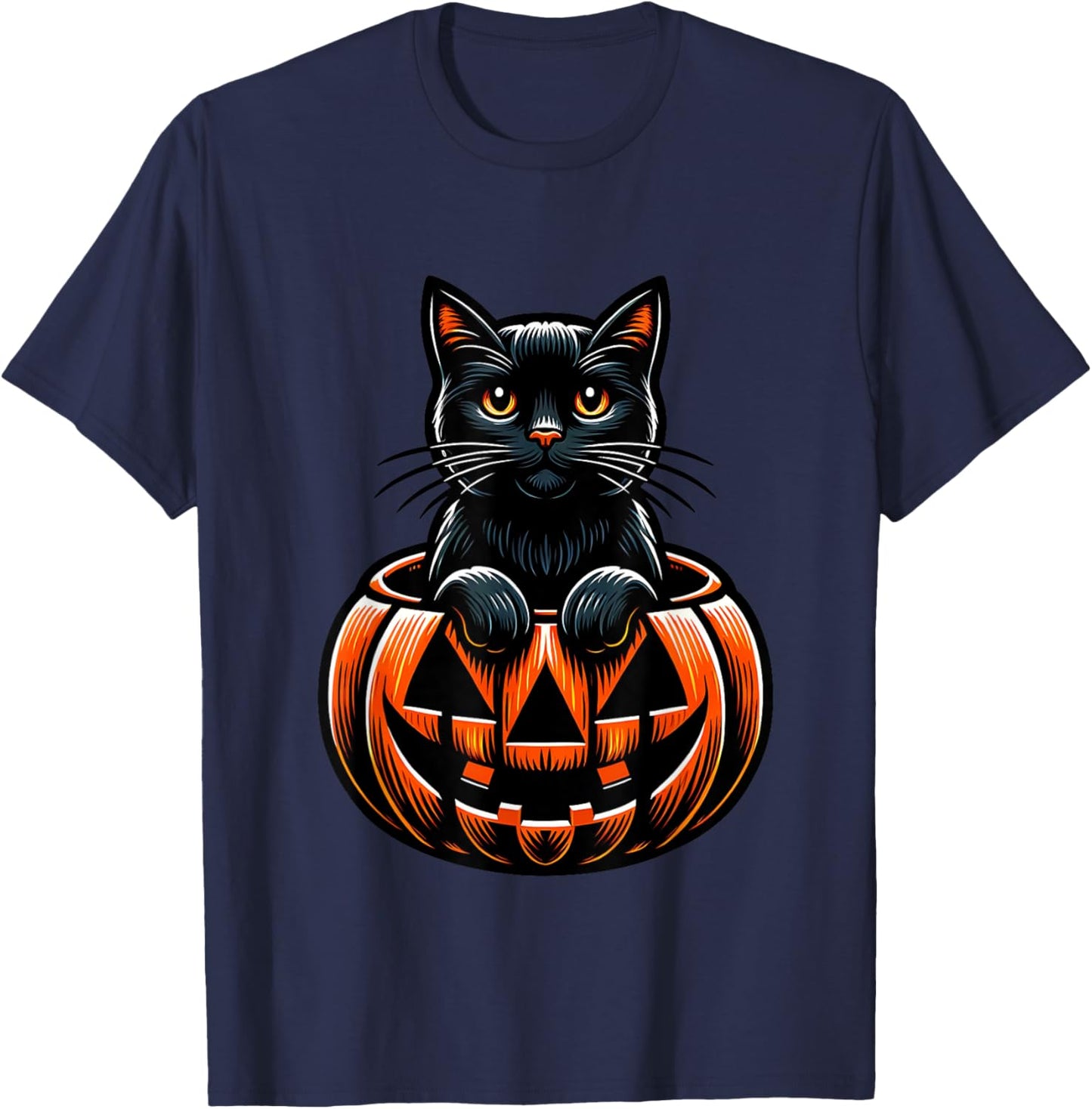 Halloween Pumpkin Cat Funny Halloween T-Shirt - T-Shirt | Navy
