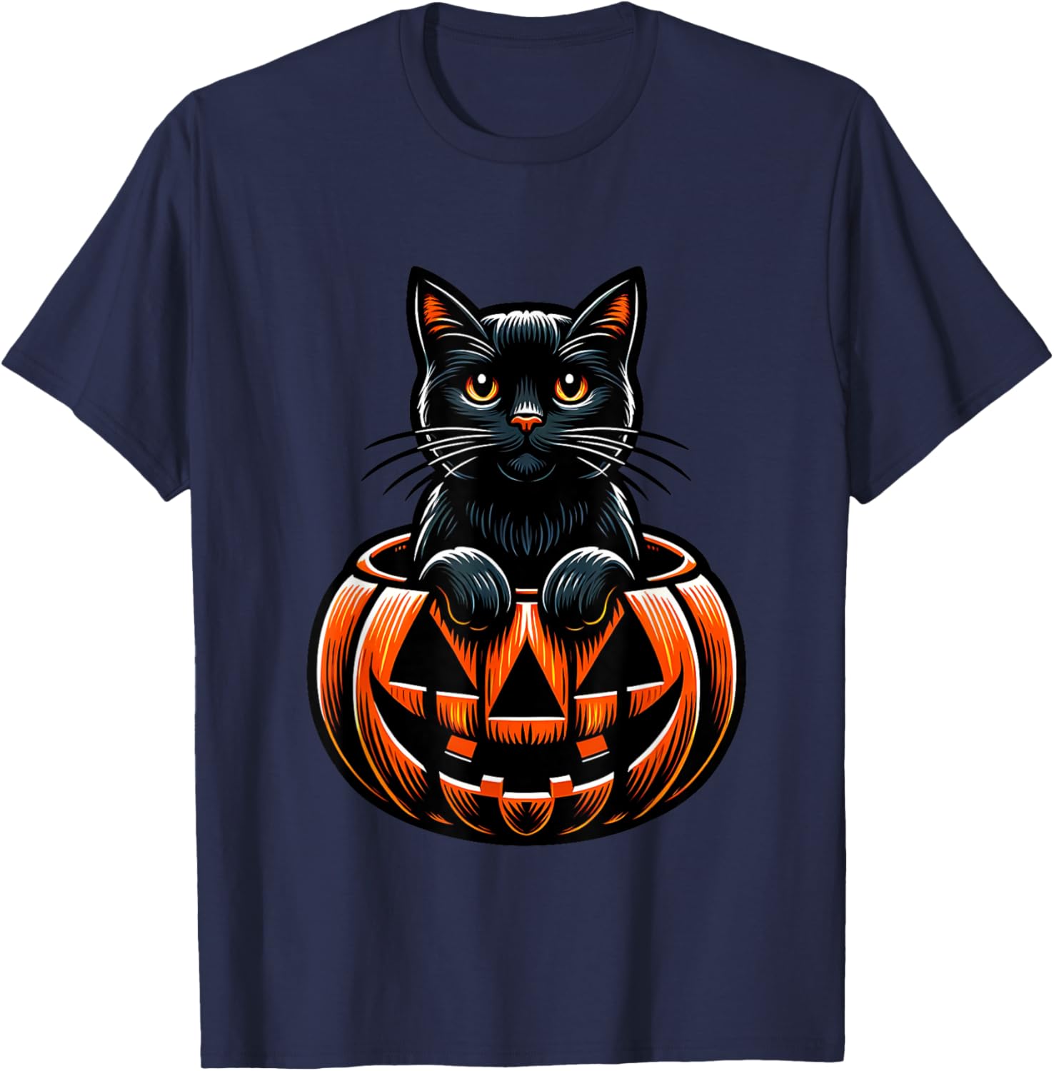 Halloween Pumpkin Cat Funny Halloween T-Shirt - T-Shirt | Navy