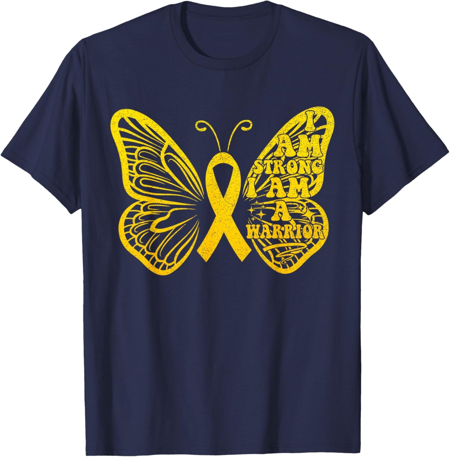 I Am Strong I Am a Warrior Childhood Cancer Awareness T-Shirt - T-Shirt | Navy