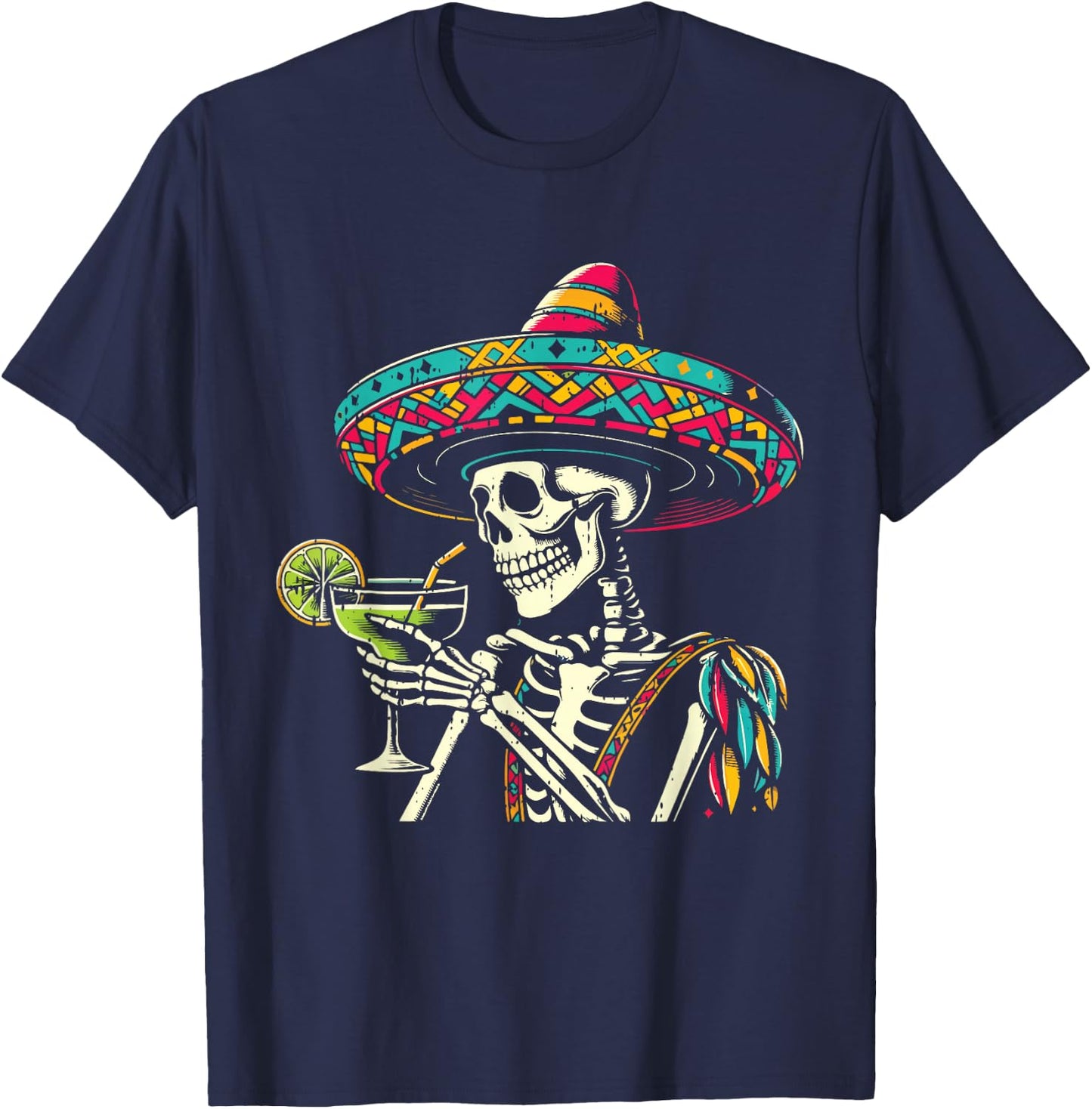 Mexican Skeleton Sombrero Cinco De Mayo Mexican Fiesta Party T-Shirt - T-Shirt | Navy