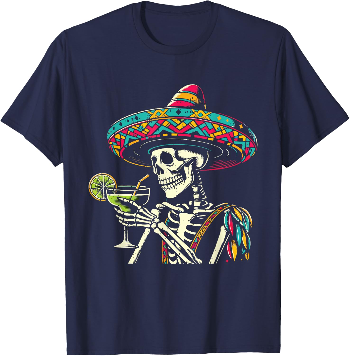 Mexican Skeleton Sombrero Cinco De Mayo Mexican Fiesta Party T-Shirt - T-Shirt | Navy