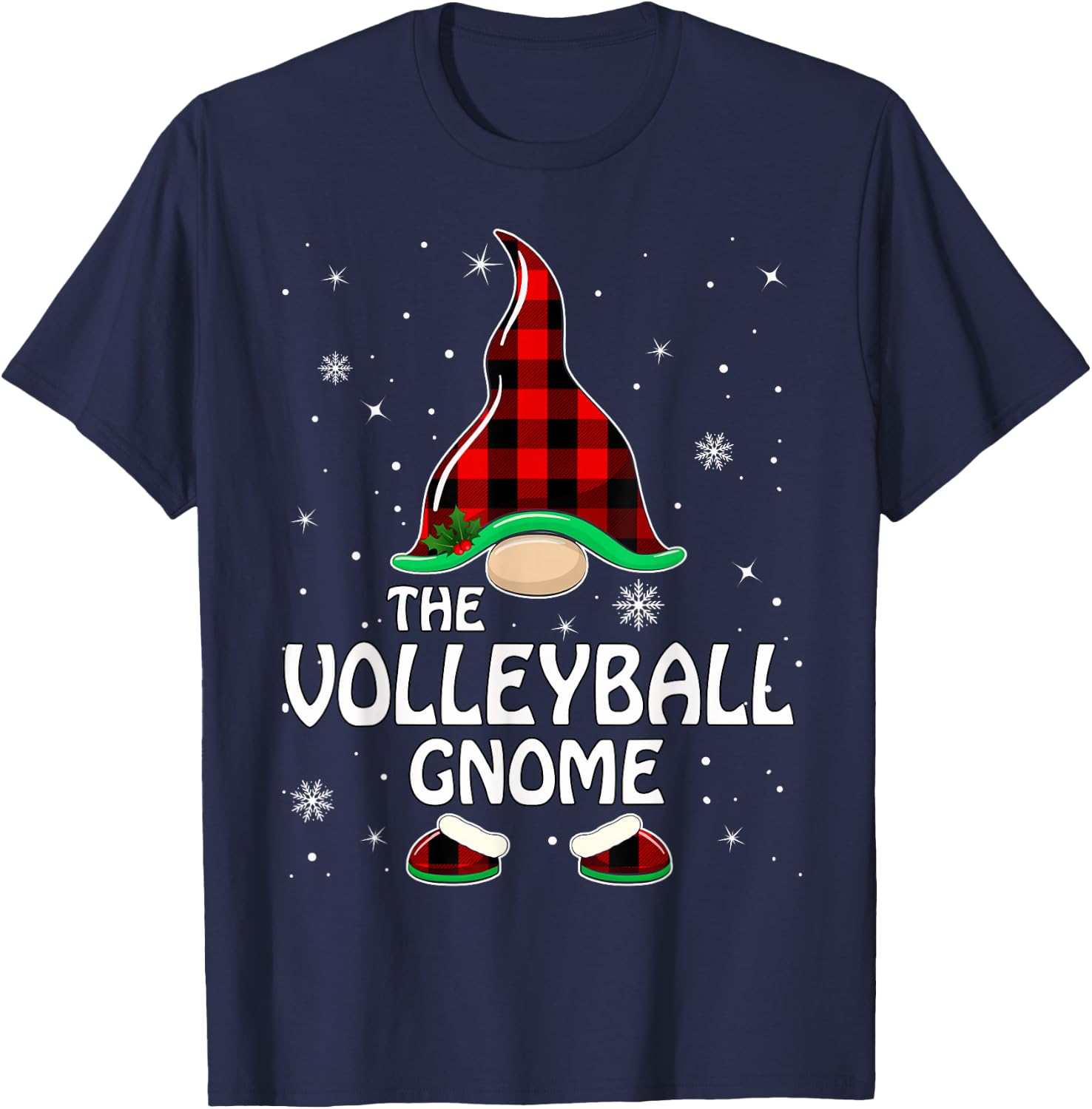 Volleyball Gnome Buffalo Plaid Matching Family Christmas T-Shirt - T-Shirt | Navy