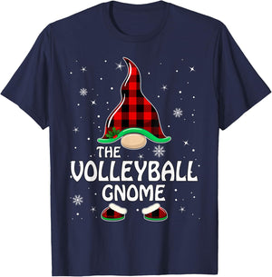 Volleyball Gnome Buffalo Plaid Matching Family Christmas T-Shirt - T-Shirt | Navy