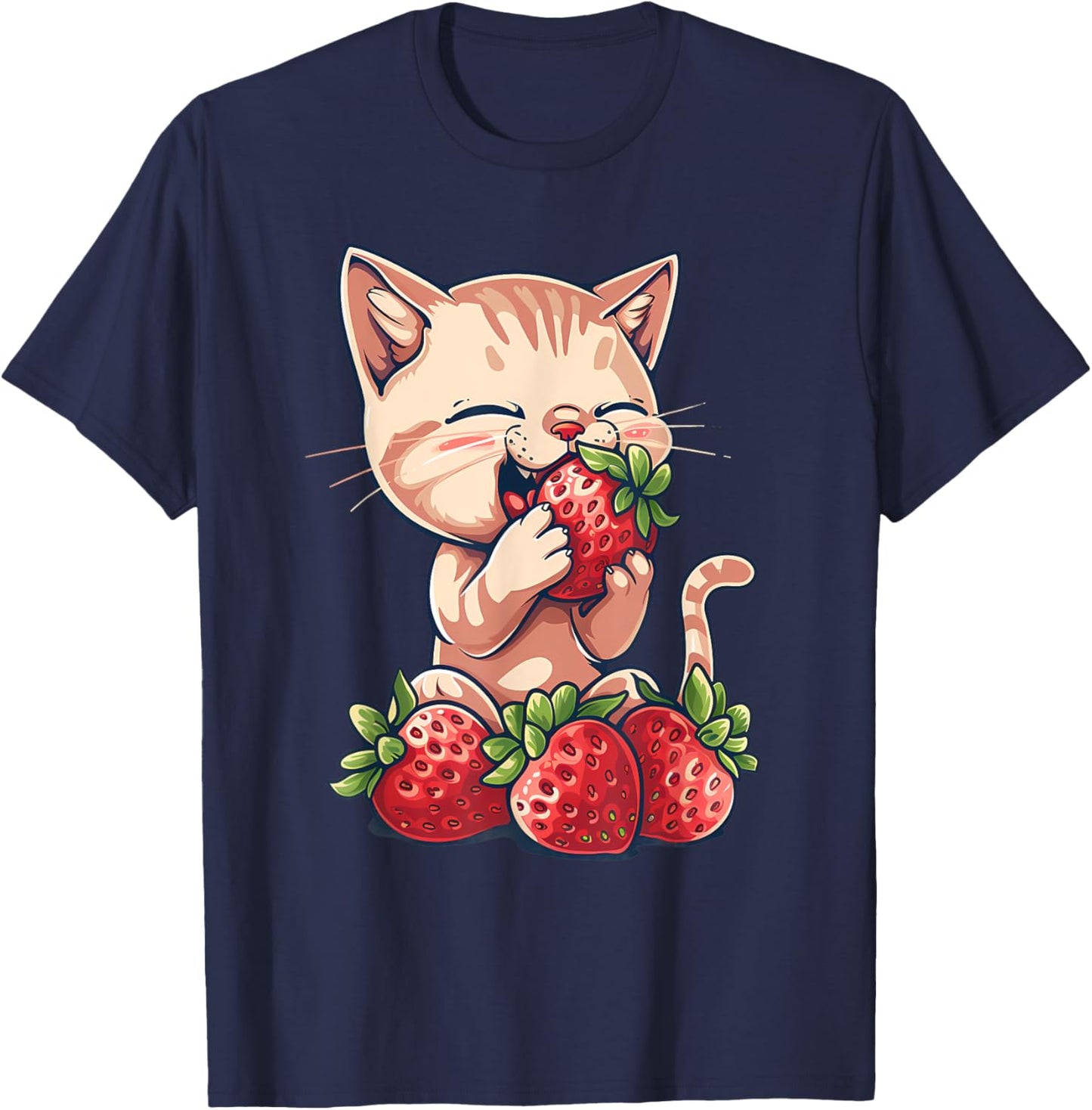 Strawberry Cat Watercolor Strawberry Fruit Cat Drawing Men Women Girls Kids T-Shirt - T-Shirt | Navy