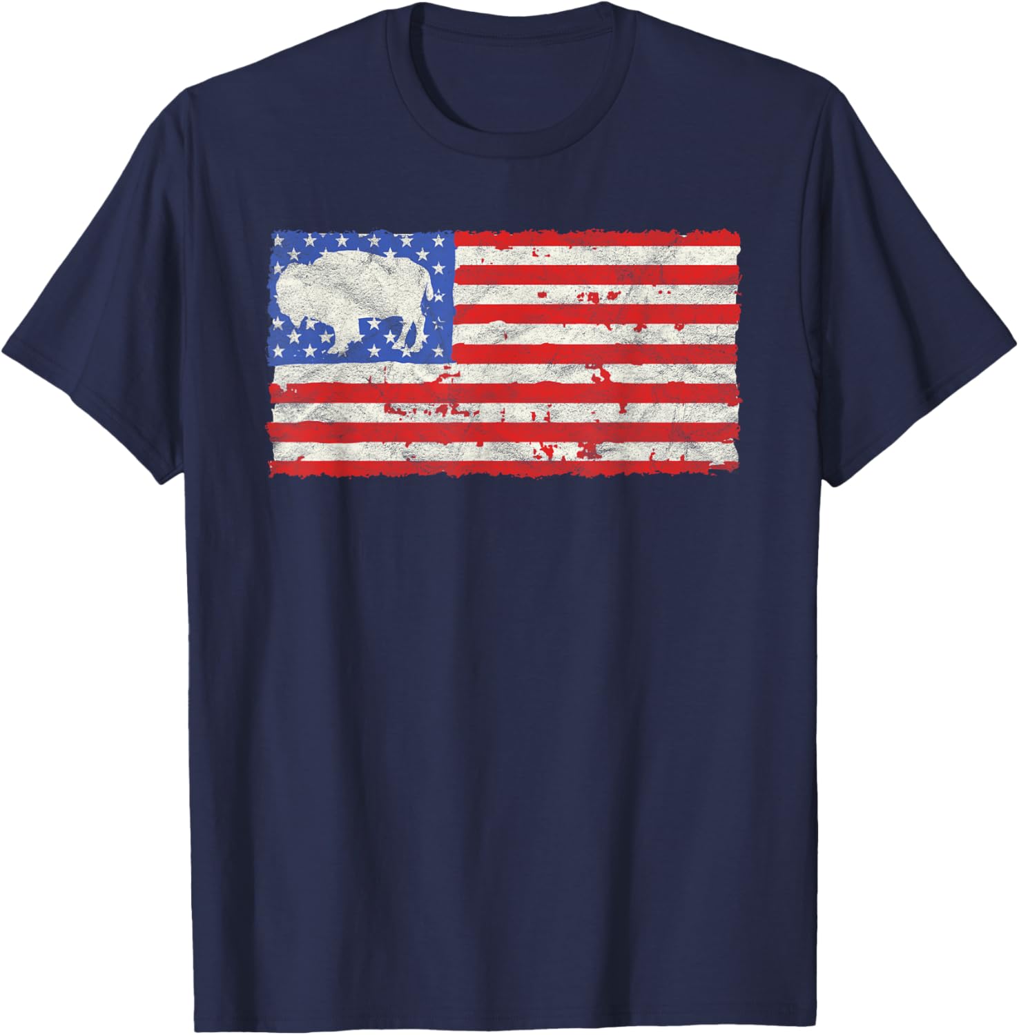 Vintage USA Flag Bison / Buffalo Shirt - Reto Style Kids Men T-Shirt - T-Shirt | Navy