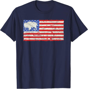 Vintage USA Flag Bison / Buffalo Shirt - Reto Style Kids Men T-Shirt - T-Shirt | Navy