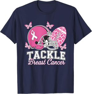 Tackle Breast Cancer Pink Ribbon American Fantasy Football T-Shirt - T-Shirt | Navy