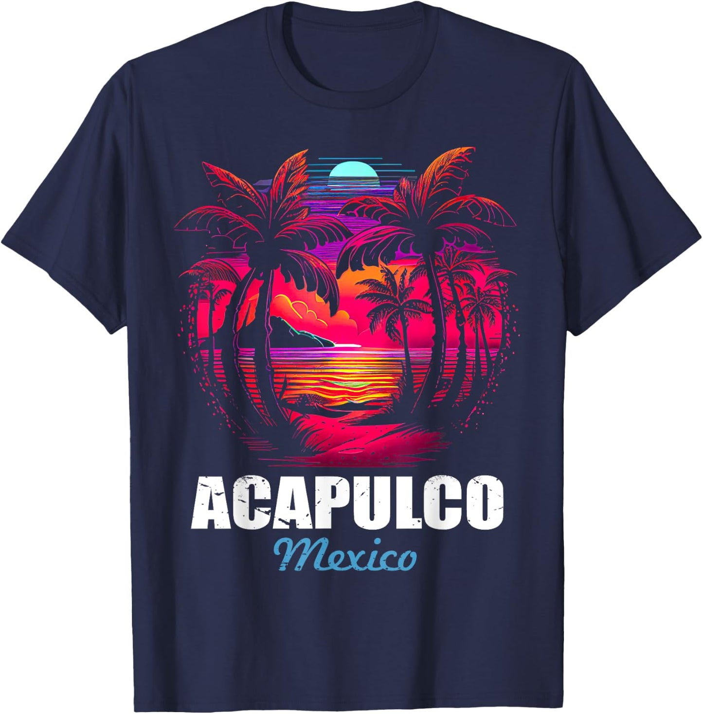 Retro Acapulco Mexico Sunset Vintage Vacation Souvenir T-Shirt - T-Shirt | Navy