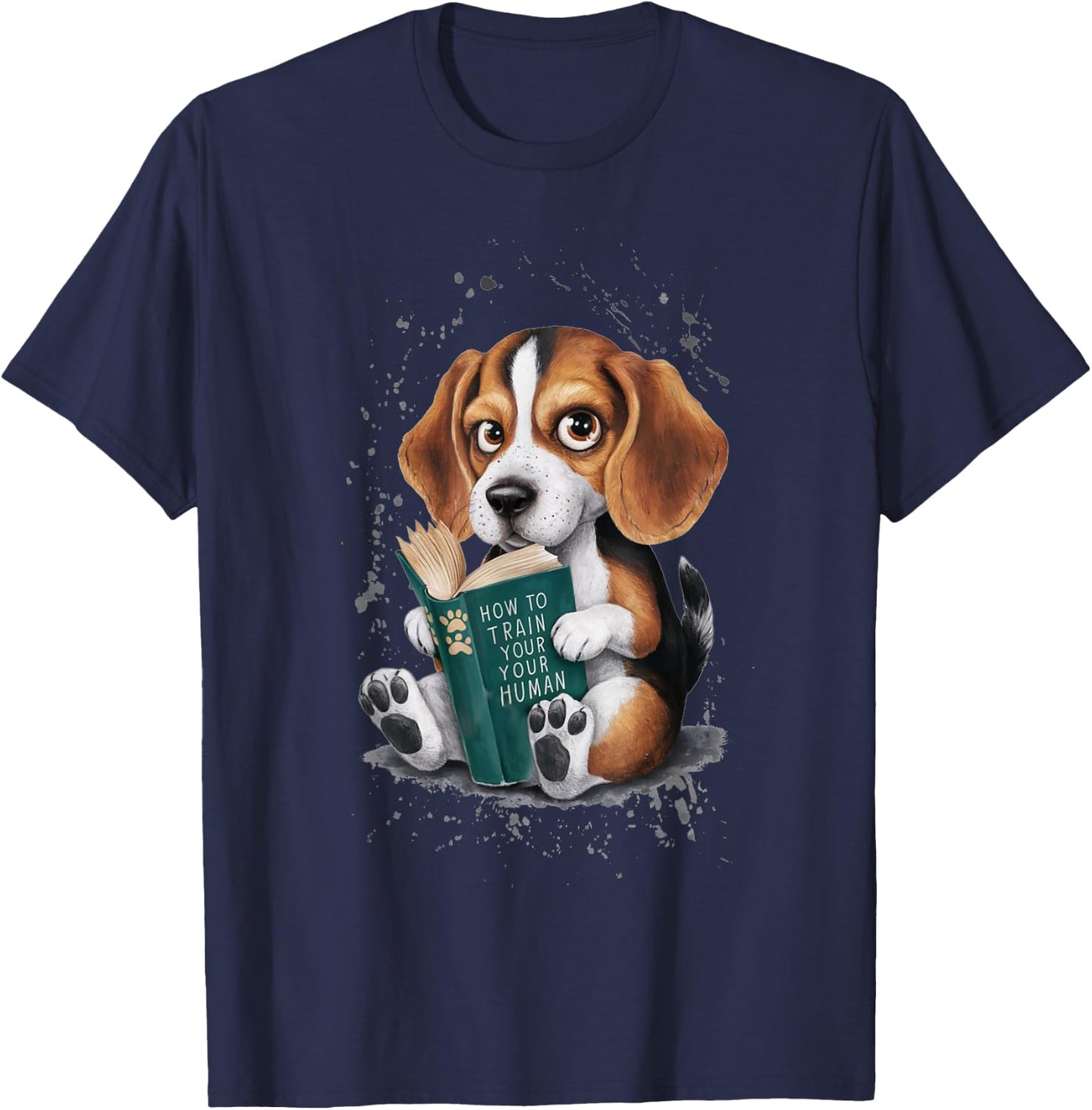 Funny Beagle Puppy Reading "How to Train Your Human" Design T-Shirt - T-Shirt | Navy