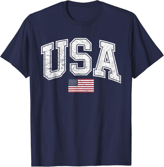 Vintage USA American Flag Women Men Kids Patriotic US Flag T-Shirt - T-Shirt | Navy