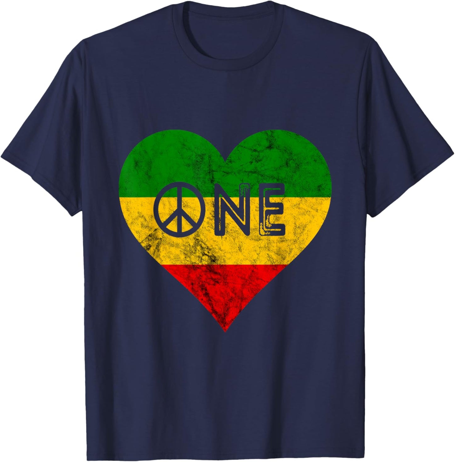 Reggae Heart One Pride Love Rasta Reggae Music Rastafarian T-Shirt - T-Shirt | Navy