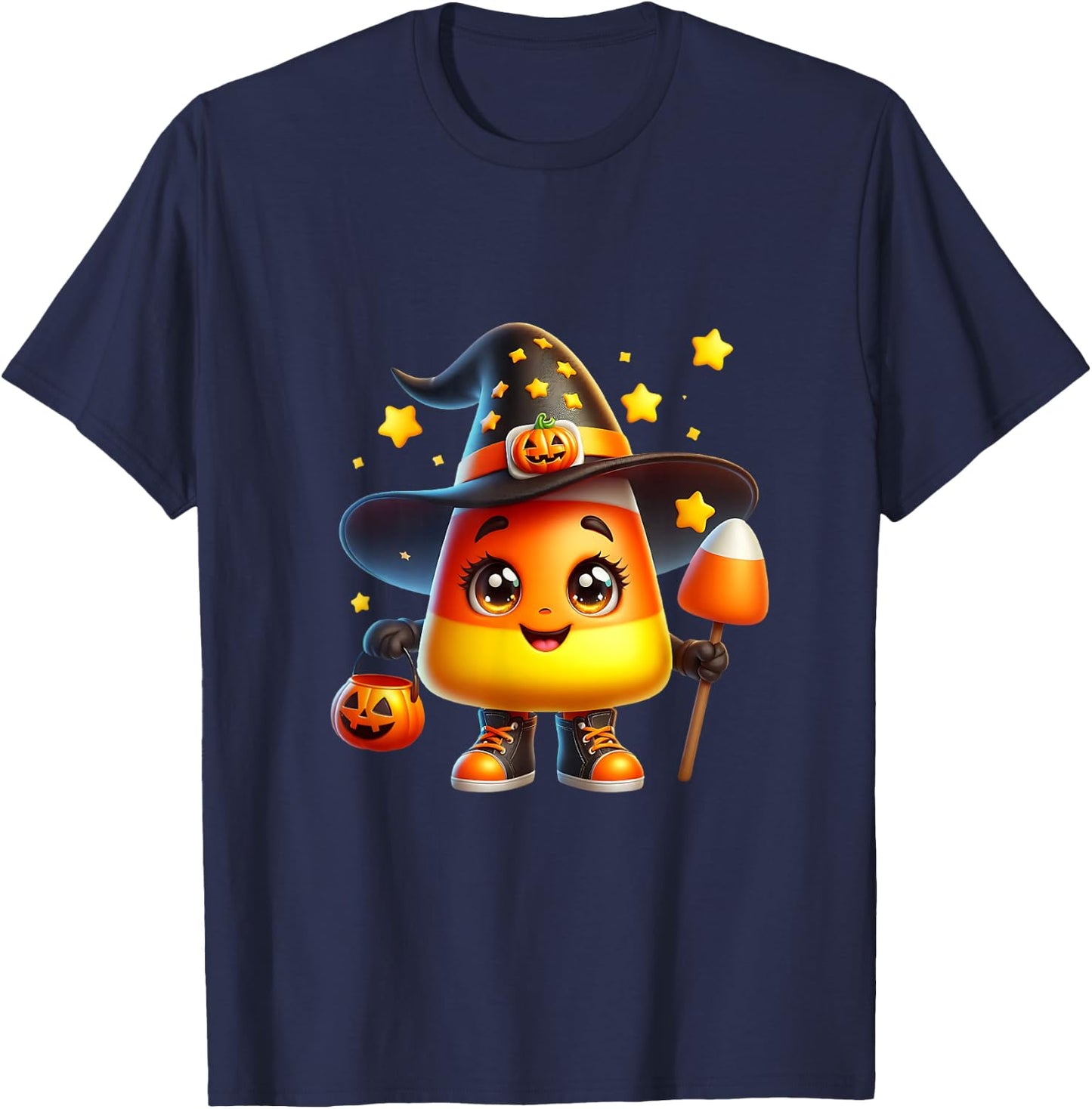 Cute Candy Corn Witch Halloween Costume Autumn Magic Stars T-Shirt - T-Shirt | Navy