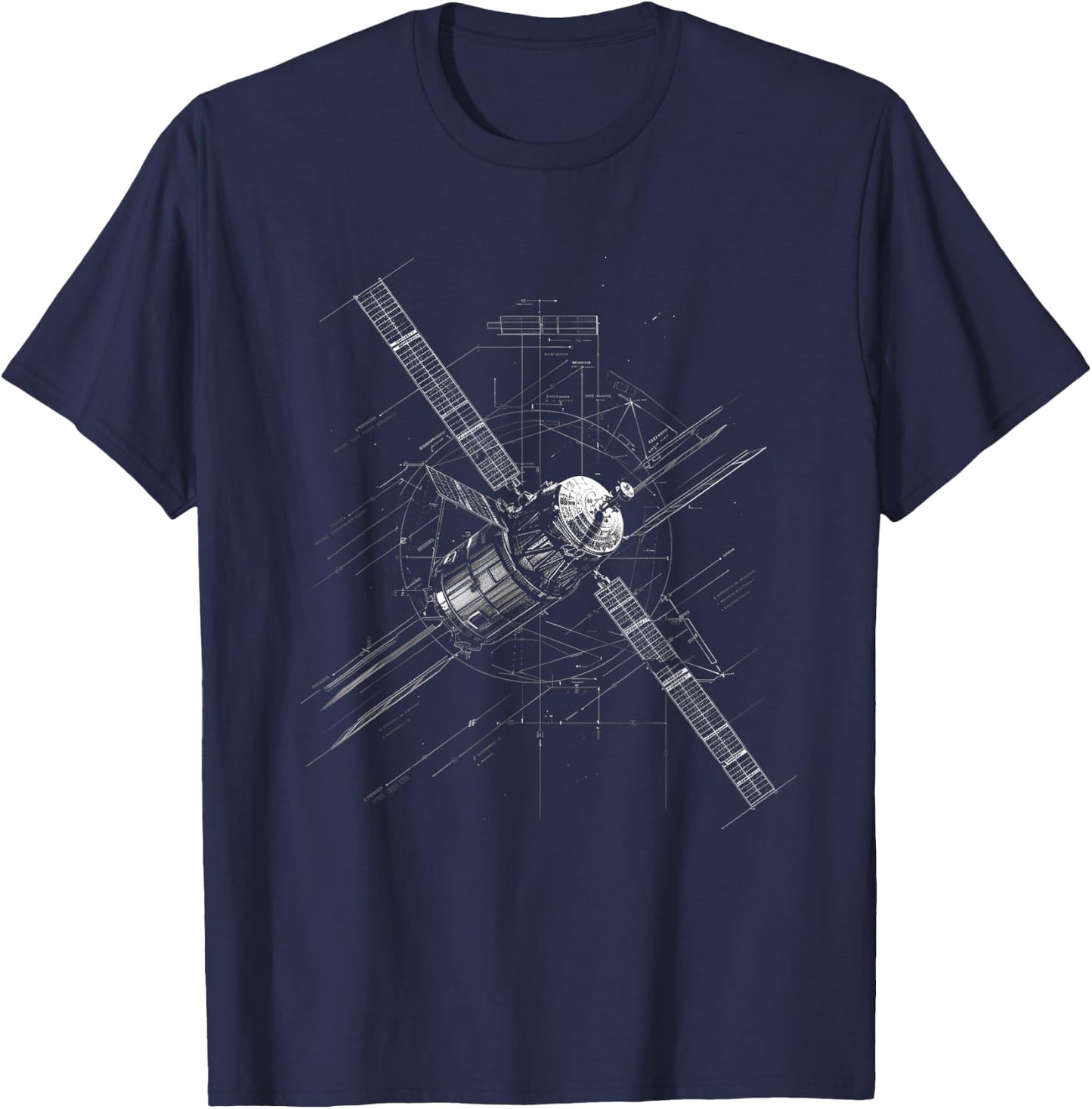 Satellite Technical Drawing T-Shirt - T-Shirt | Navy
