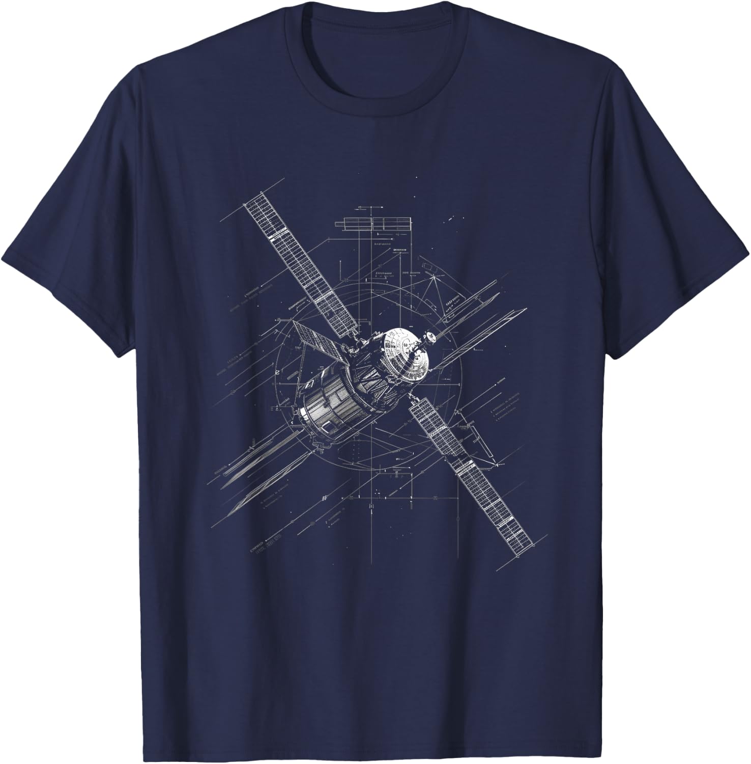 Satellite Technical Drawing T-Shirt - T-Shirt | Navy