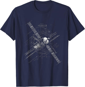Satellite Technical Drawing T-Shirt - T-Shirt | Navy