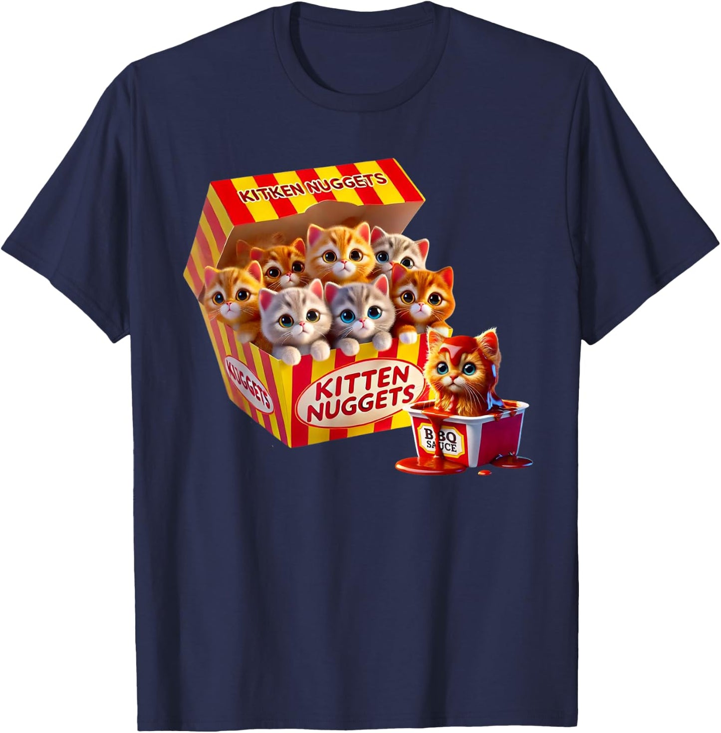Funny Cat Owner Cute Gifts Kitten Nuggets Cat Lover Gift Food Pun Chicken Nuggets T-Shirt - T-Shirt | Navy